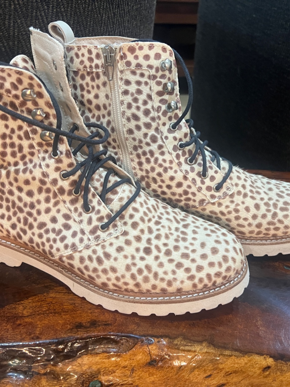 Dolce Vita size 10 Leopard Print Combat Boots in Beige and Brown
